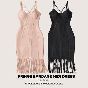 Fringe Bandage Midi Dress 3-Pack Wholesale S M L Boutique Bodycon Beige Black